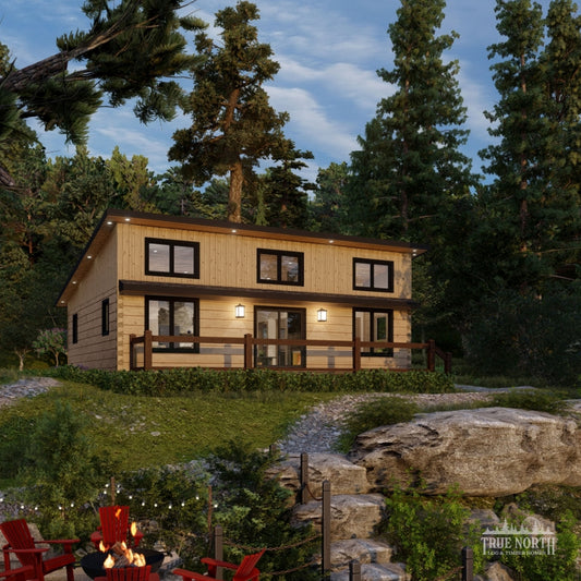 Ashburn Large contemporary Canadian log cabin by True North Log Homes designed for single-storey living - Front Aspect