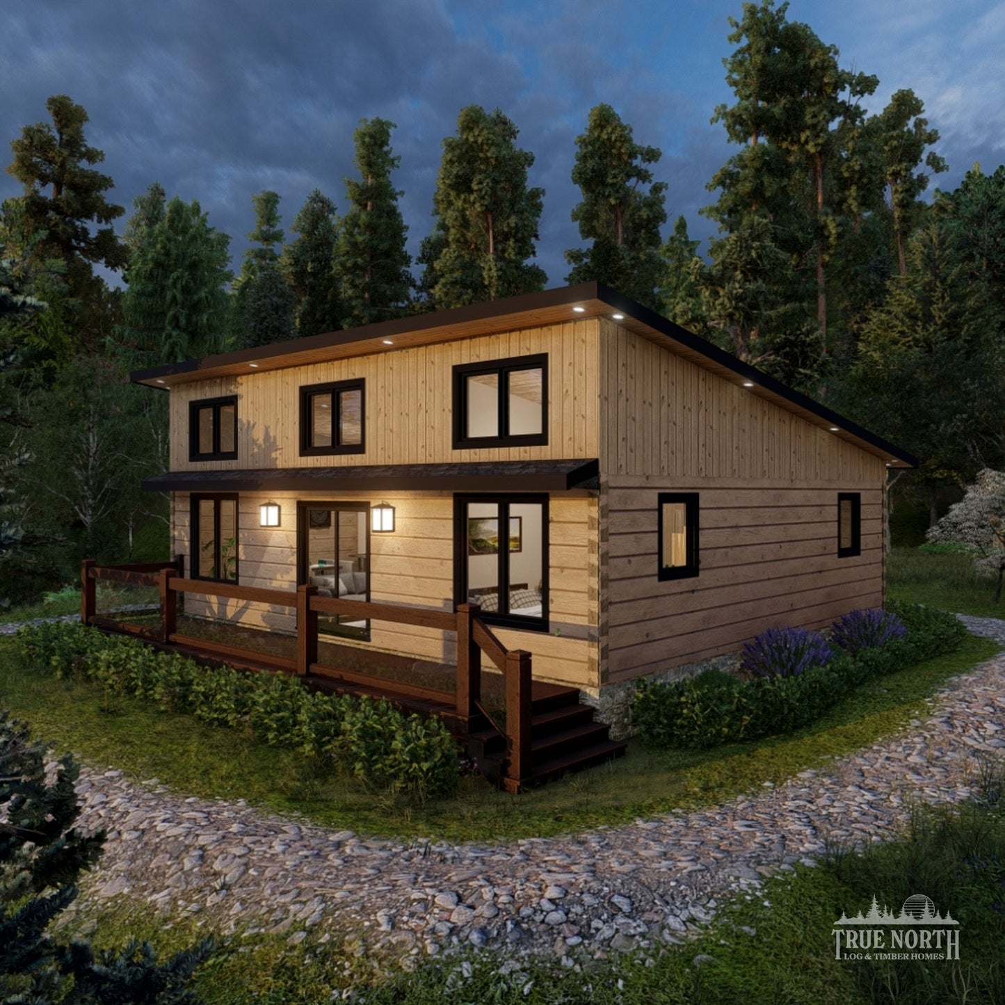 Ashburn Large contemporary Canadian log cabin designed for single-storey living - Front Side Aspect