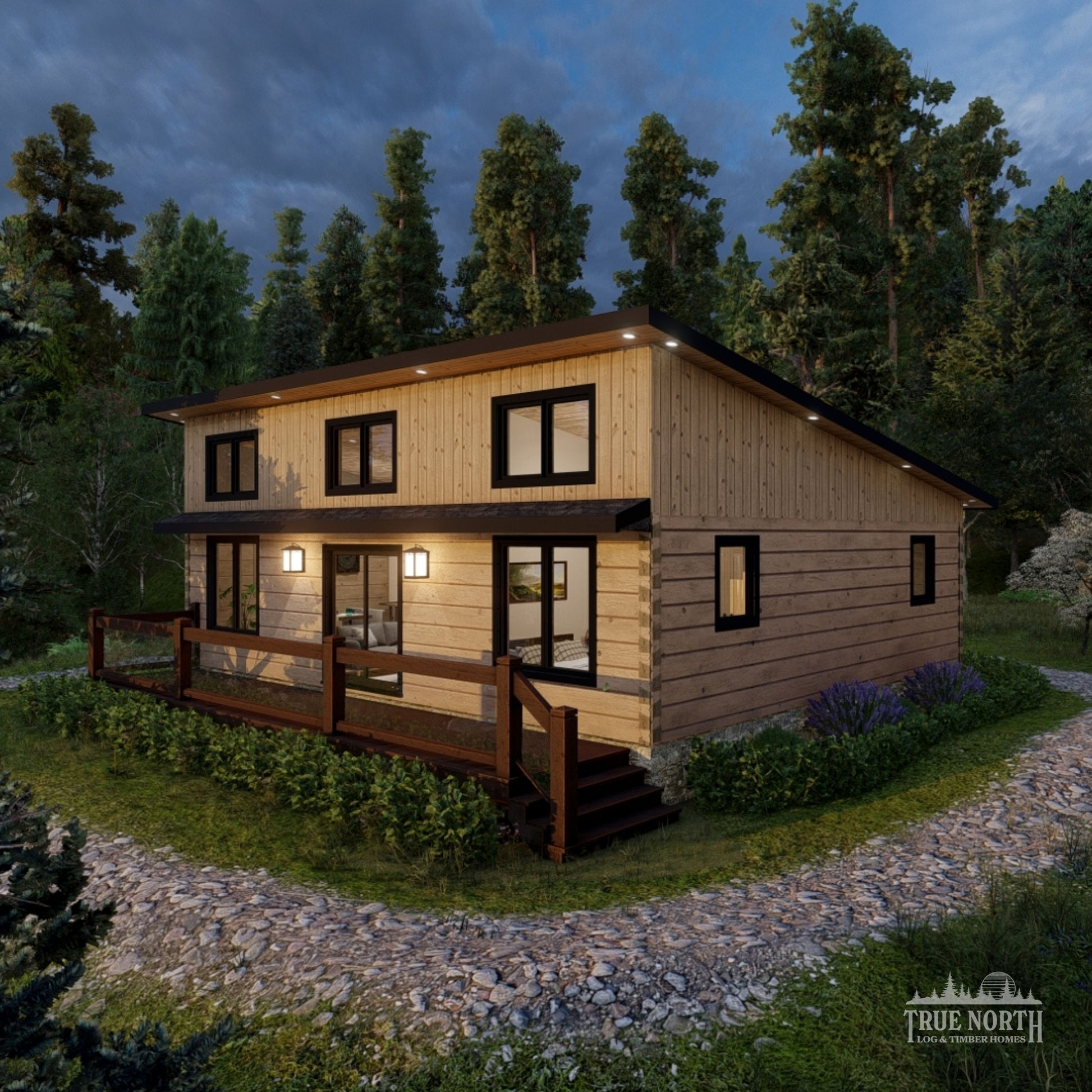 Ashburn Large contemporary Canadian log cabin designed for single-storey living - Front Side Aspect