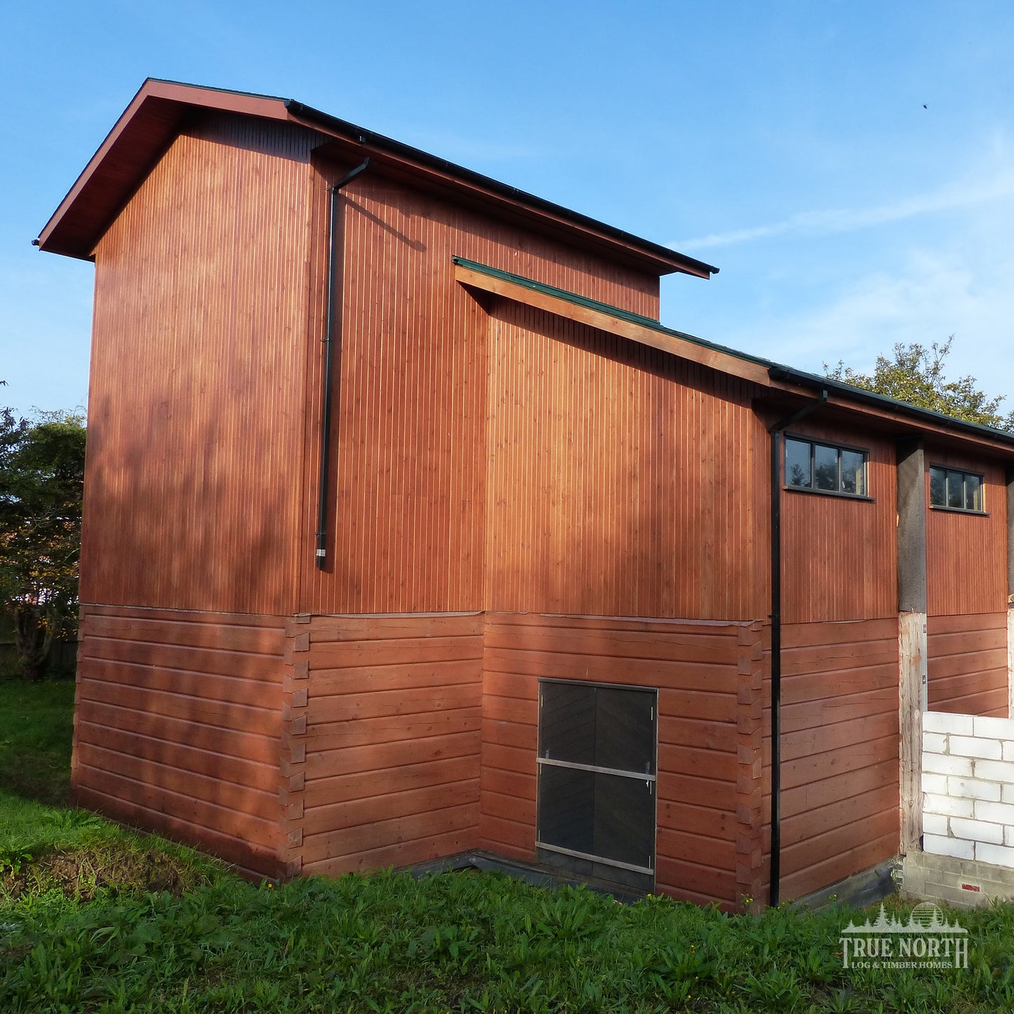 District Scout Centre showcasing a precision-engineered Canadian log community building - Exterior of Climbing Wall and additional storage rooms