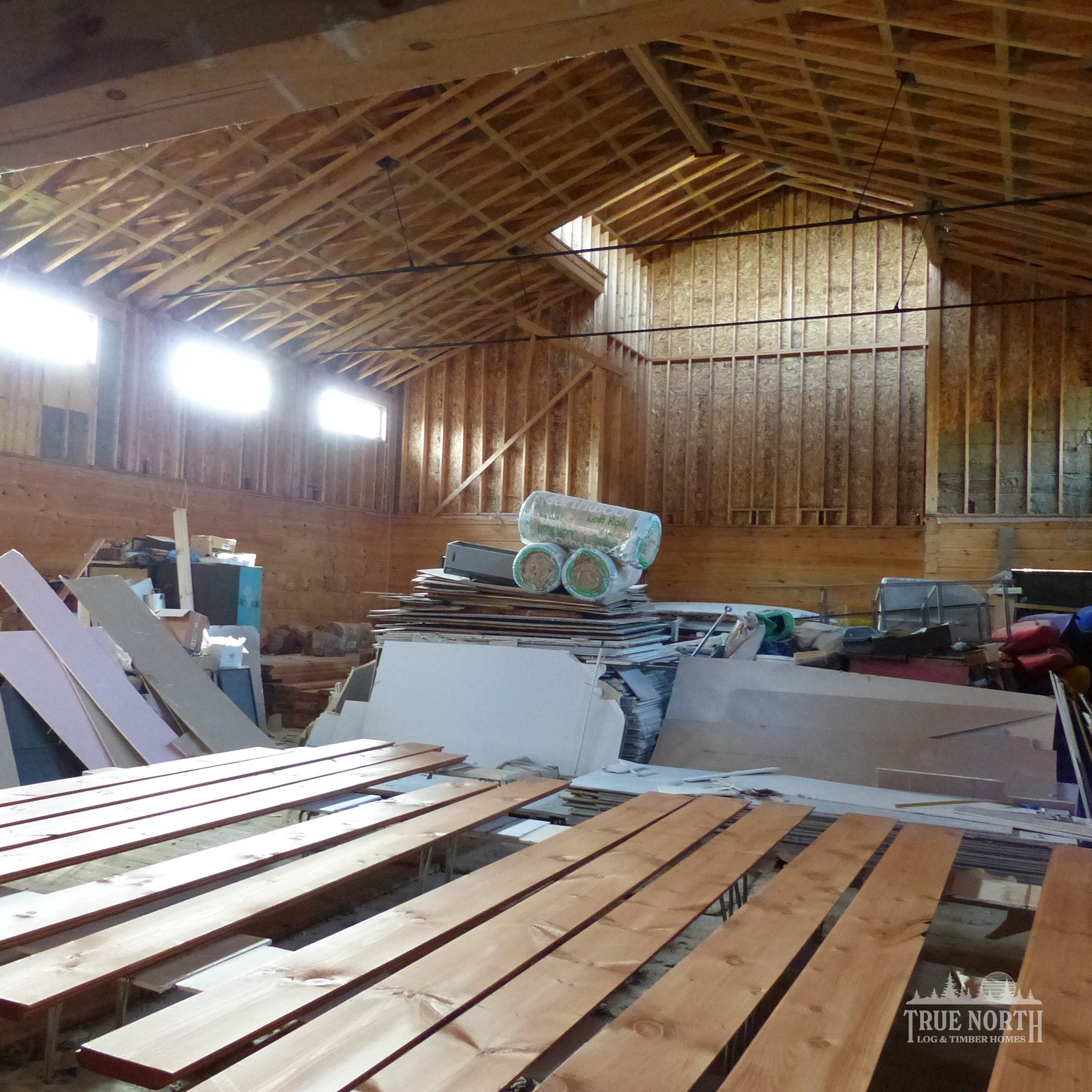 District Scout Centre showcasing a precision-engineered Canadian log community building - Interior Main Hall under construction